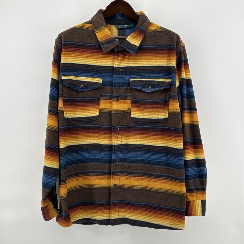Horizon Bass Creek Mens 2XL Western Fleece Shacket Snap Front Stripe Ranch Rodeo